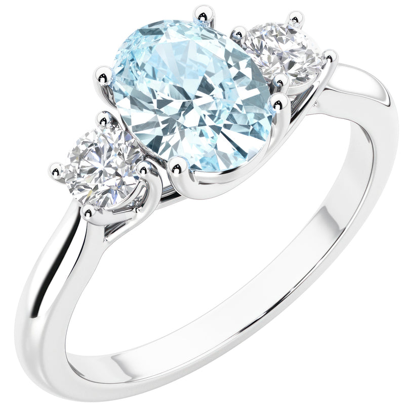 Peora Aquamarine and Lab Grown Diamond 3-Stone Trellis Ring 14K Gold Oval Shape