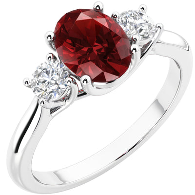 Peora Garnet and Lab Grown Diamond 3-Stone Trellis Ring 14K Gold Oval Shape