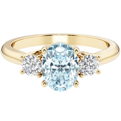 Peora Aquamarine and Lab Grown Diamond 3-Stone Trellis Ring 14K Gold Oval Shape