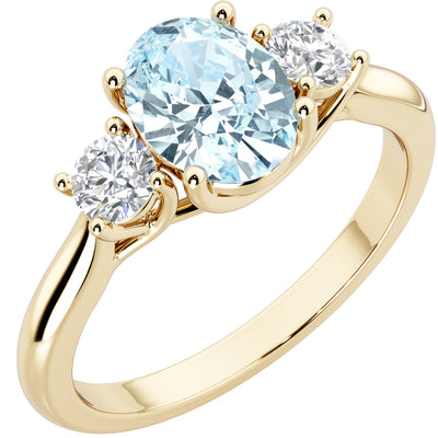 Peora Aquamarine and Lab Grown Diamond 3-Stone Trellis Ring 14K Gold Oval Shape