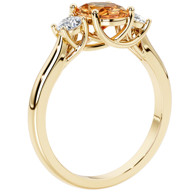 Peora Citrine and Lab Grown Diamond 3-Stone Trellis Ring 14K Gold Oval Shape