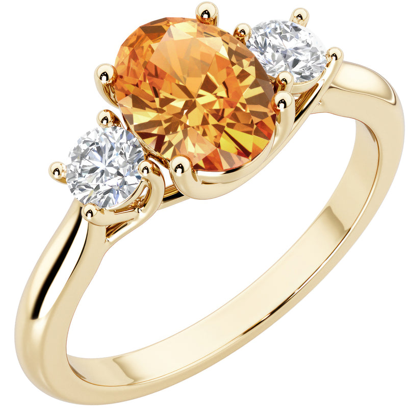 Peora Citrine and Lab Grown Diamond 3-Stone Trellis Ring 14K Gold Oval Shape