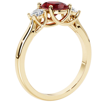 Peora Garnet and Lab Grown Diamond 3-Stone Trellis Ring 14K Gold Oval Shape