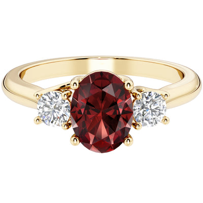 Peora Garnet and Lab Grown Diamond 3-Stone Trellis Ring 14K Gold Oval Shape