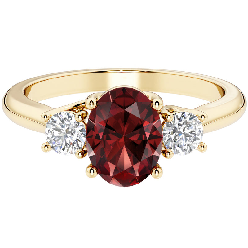 Peora Garnet and Lab Grown Diamond 3-Stone Trellis Ring 14K Gold Oval Shape