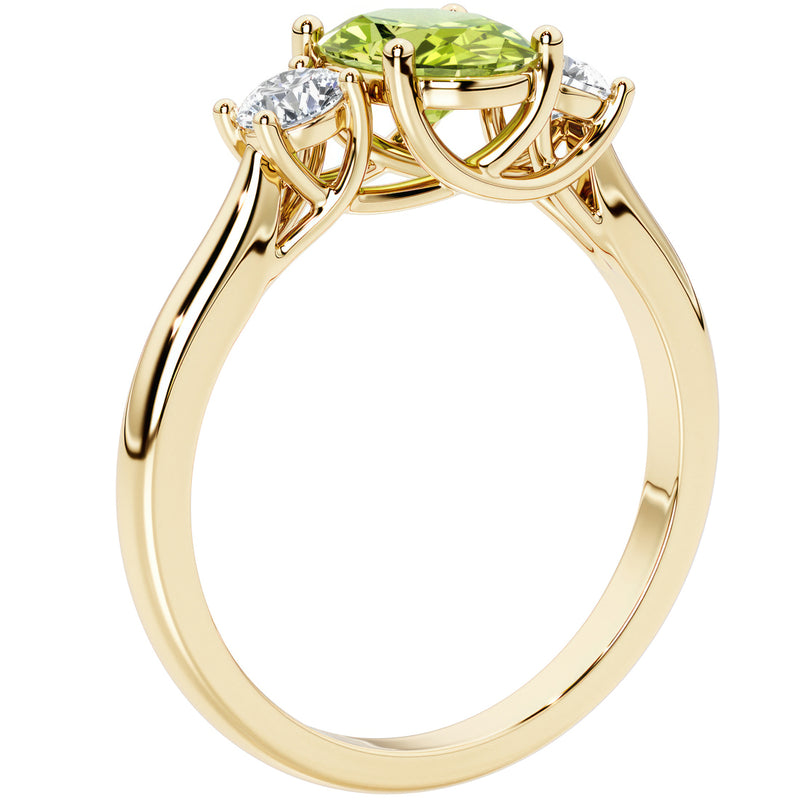 Peora Peridot and Lab Grown Diamond 3-Stone Trellis Ring 14K Gold Oval Shape