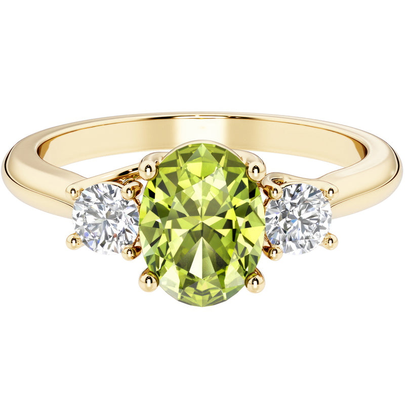 Peora Peridot and Lab Grown Diamond 3-Stone Trellis Ring 14K Gold Oval Shape