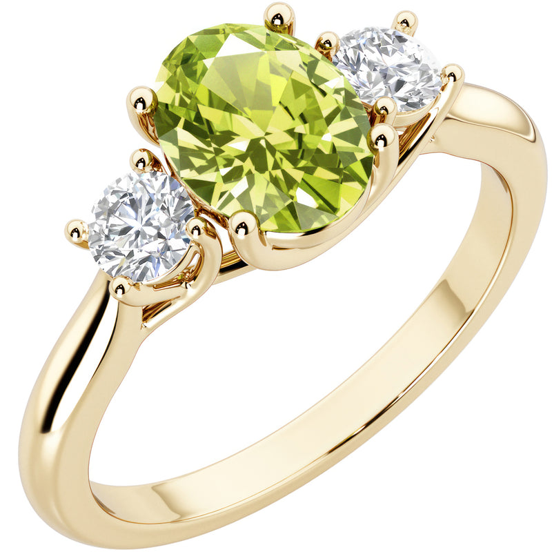 Peora Peridot and Lab Grown Diamond 3-Stone Trellis Ring 14K Gold Oval Shape