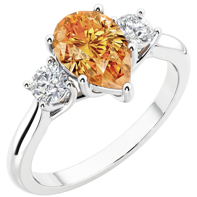 Citrine and Lab Grown Diamond 3-Stone Trellis Ring 14K Gold 1.30 Carats Pear Shape