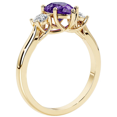 Amethyst and Lab Grown Diamond 3-Stone Trellis Ring 14K Gold 1.30 Carats Pear Shape