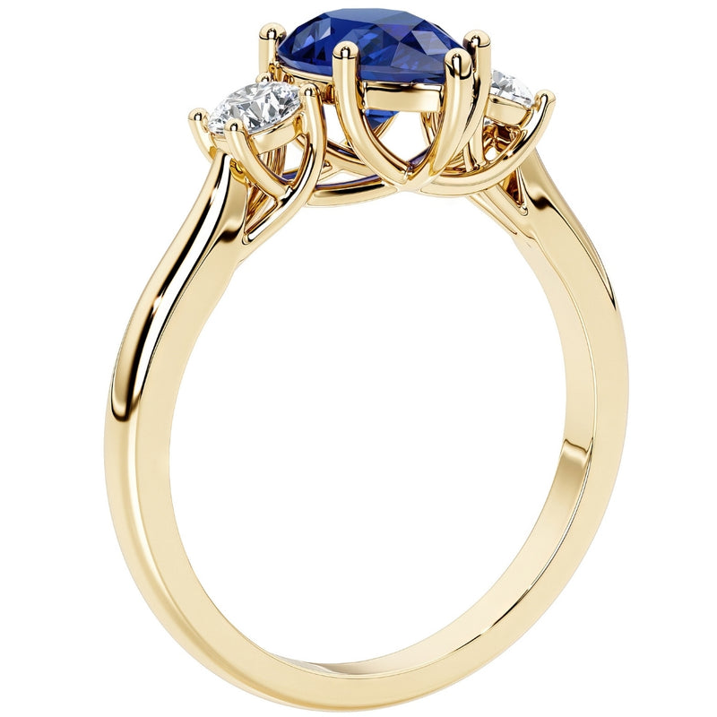 Blue Sapphire and Lab Grown Diamond 3-Stone Trellis Ring 14K Gold 2 Carats Pear Shape