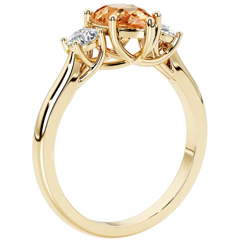 Citrine and Lab Grown Diamond 3-Stone Trellis Ring 14K Gold 1.30 Carats Pear Shape