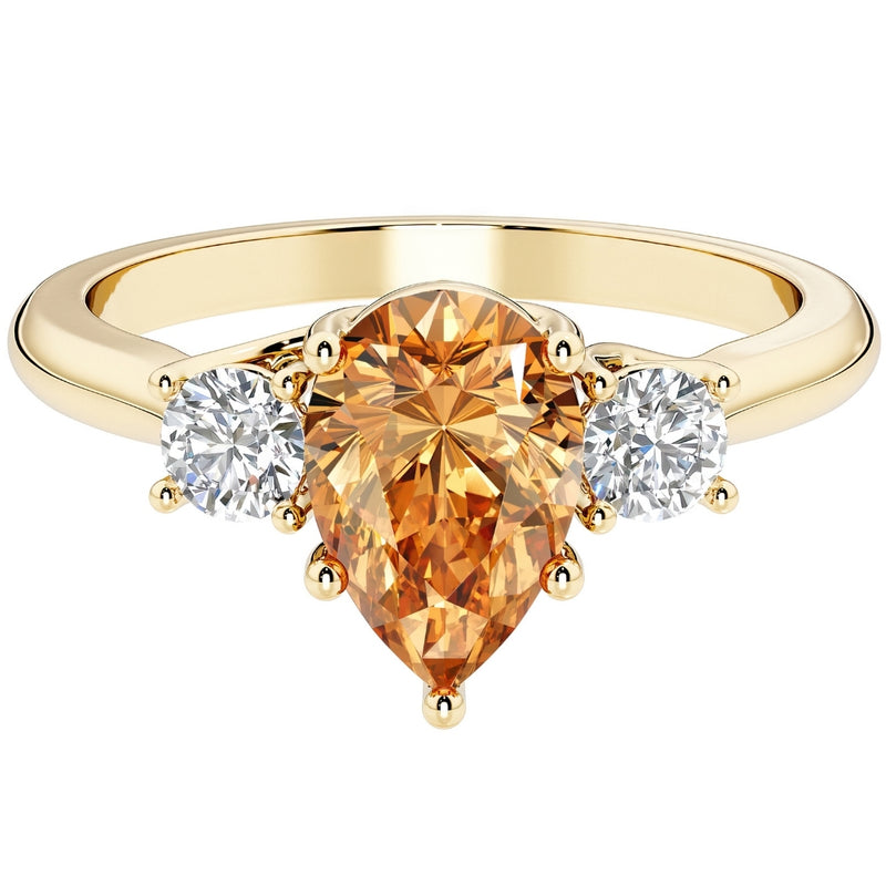 Citrine and Lab Grown Diamond 3-Stone Trellis Ring 14K Gold 1.30 Carats Pear Shape