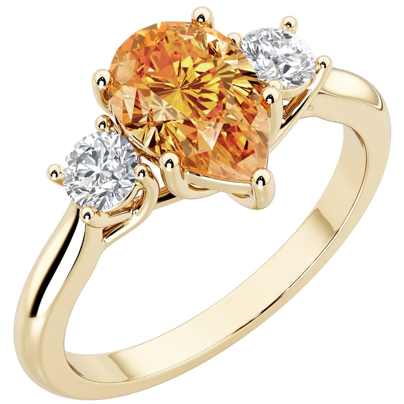 Citrine and Lab Grown Diamond 3-Stone Trellis Ring 14K Gold 1.30 Carats Pear Shape