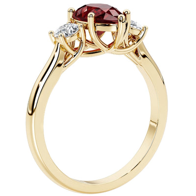 Garnet and Lab Grown Diamond 3-Stone Trellis Ring 14K Gold 1.80 Carats Pear Shape