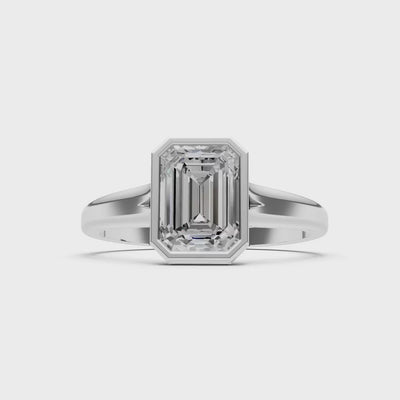 Diamond Emerald Cut Bezel Set Solitaire Ring