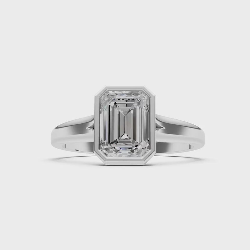 Diamond Emerald Cut Bezel Set Solitaire Ring