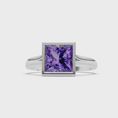 Amethyst Princess Shape Bezel Solitaire Ring