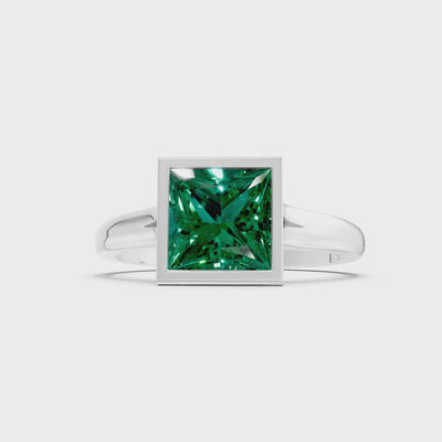 Emerald Princess Shape Bezel Solitaire Ring