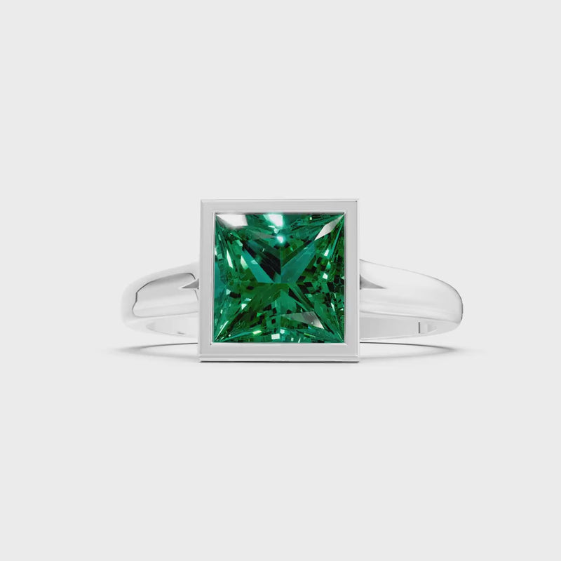 Emerald Princess Shape Bezel Solitaire Ring