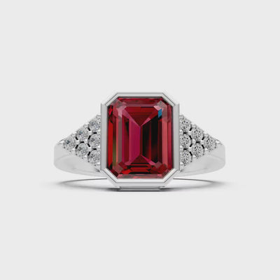 Garnet Vintage Inspired Bezel Set Emerald Cut Cocktail Ring