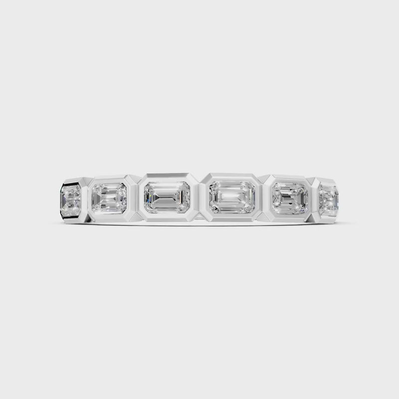 Diamond Minimalist Bezel Set Emerald Cut Half Eternity Band