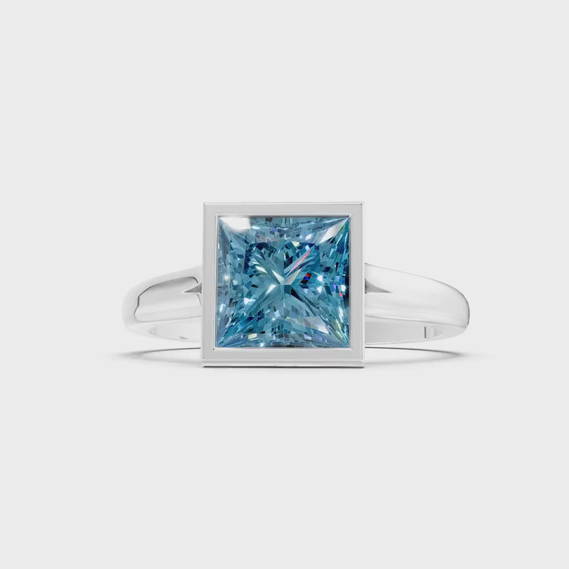 Swiss Blue Topaz Princess Shape Bezel Solitaire Ring