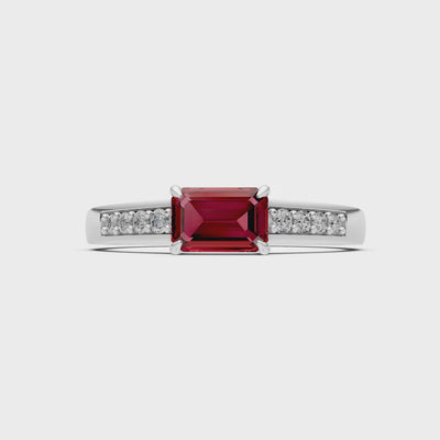 Garnet East West Emerald Cut Gemstone Ring with Accents