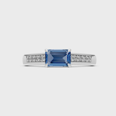 East West Emerald Gemstone Ring with Accents