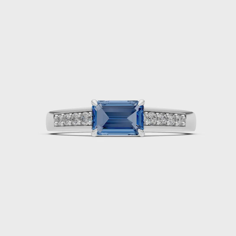 East West Emerald Gemstone Ring with Accents