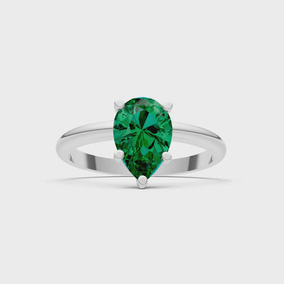 Emerald 5 Prong Pear Shape Solitaire Engagement Ring