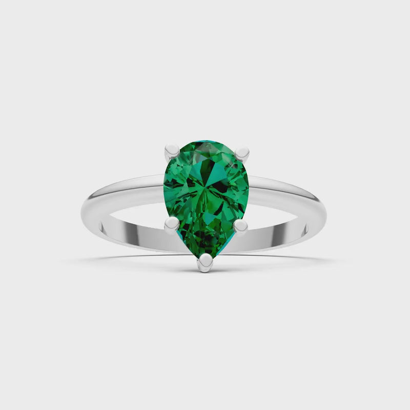 Emerald 5 Prong Pear Shape Solitaire Engagement Ring