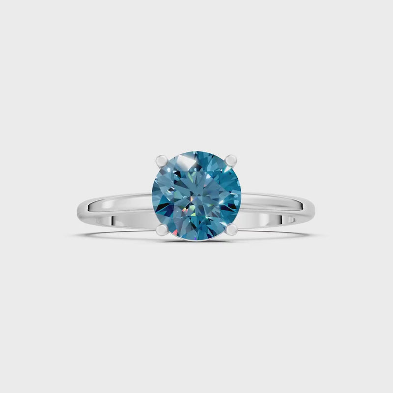 Swiss Blue Topaz 4 Prong Solitaire Round Engagement Ring Cathedral Setting