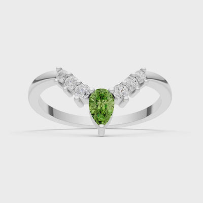 Peridot Pear & Round Shape Curved Wedding Band