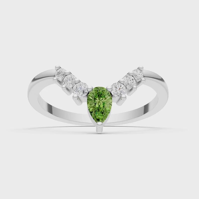 Peridot Pear & Round Shape Curved Wedding Band