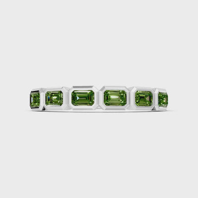 Peridot Minimalist Bezel Set Emerald Cut Half Eternity Band