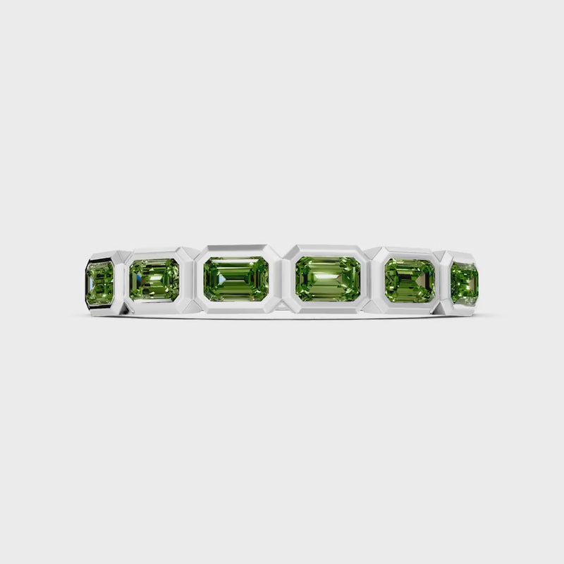 Peridot Minimalist Bezel Set Emerald Cut Half Eternity Band
