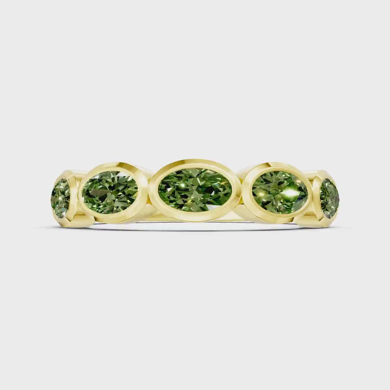 Oval Gemstone Bezel Set Half Eternity Band