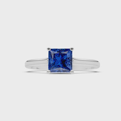 Created Blue Sapphire Princess Cut 6mm Normal Gold Quality 4 Prong Princess Cut Solitaire Cathedral Ring
