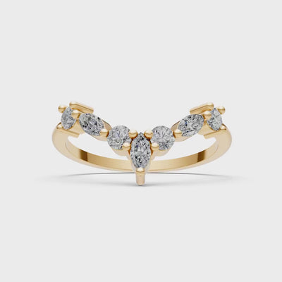 Round and Marquise Lab Grown Diamonds Chevron Wedding Gold Ring