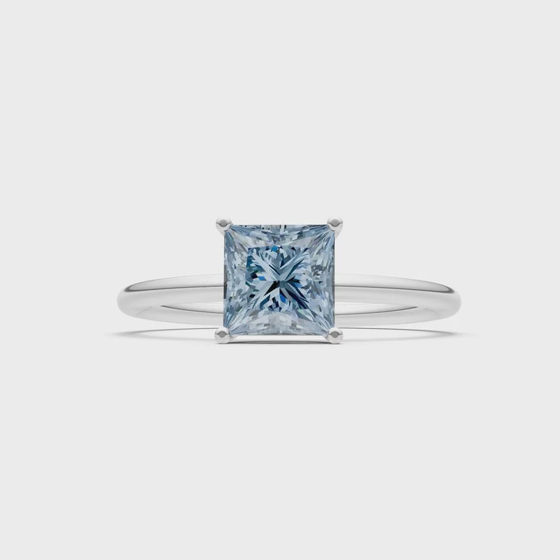Aquamarine 4 Prong Princess Cut Basket Classic Solitaire Engagement Ring