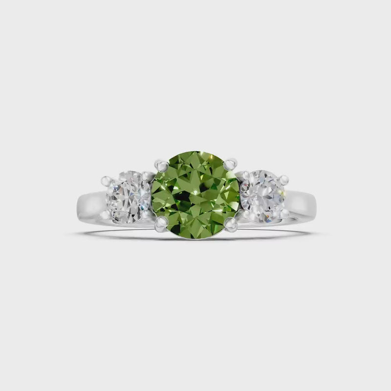 Peridot Three Round Cut Stone Ring