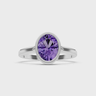 Amethyst Oval Shape Bezel Set Solitaire Ring