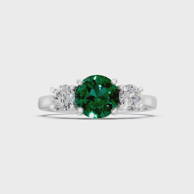 Emerald Three Round Cut Stone Ring