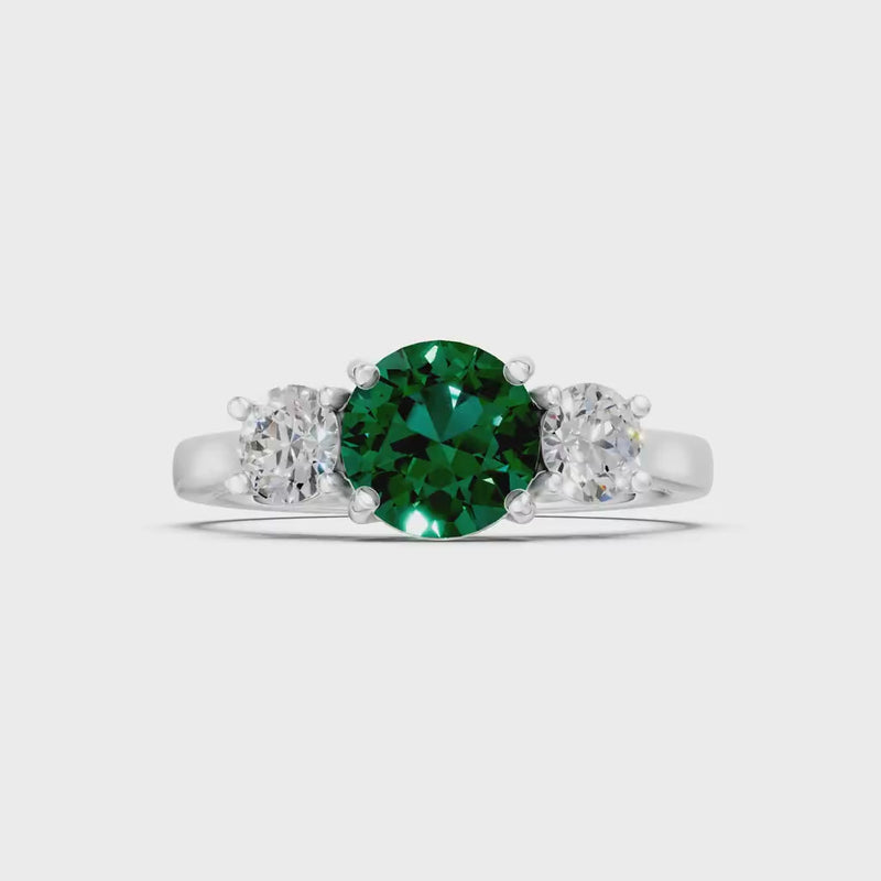 Emerald Three Round Cut Stone Ring