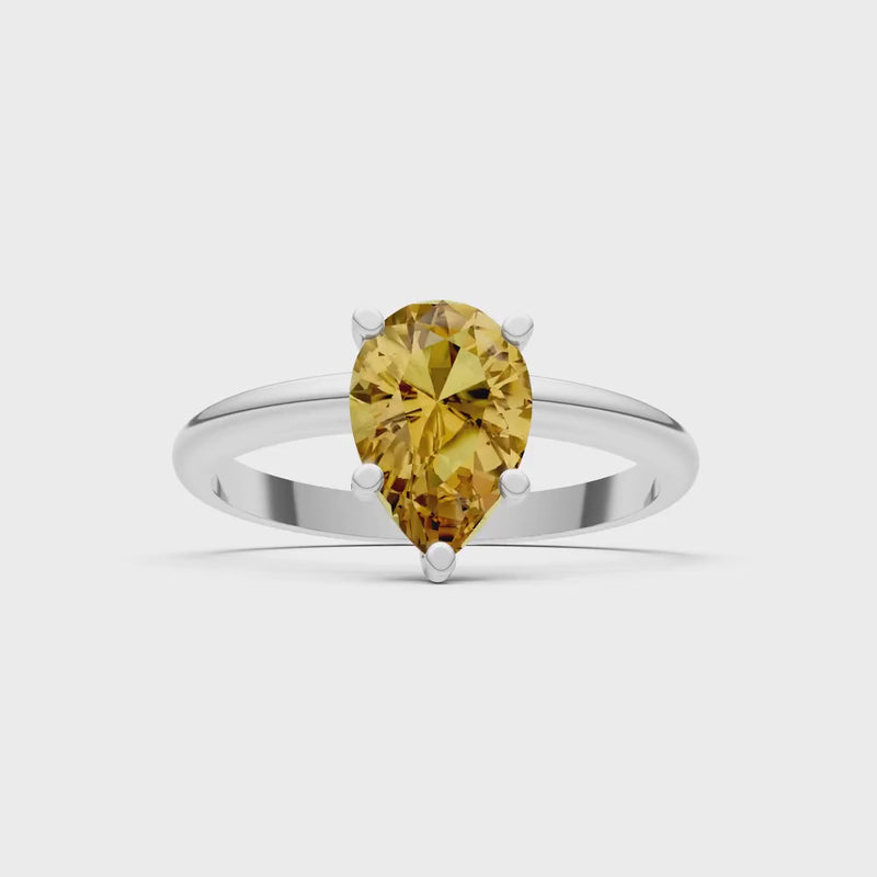 Citrine 5 Prong Pear Shape Solitaire Engagement Ring