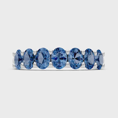 London Blue Topaz 7 Stone Alternating Oval Gemstone Ring