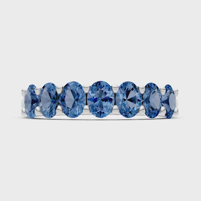 London Blue Topaz 7 Stone Alternating Oval Gemstone Ring