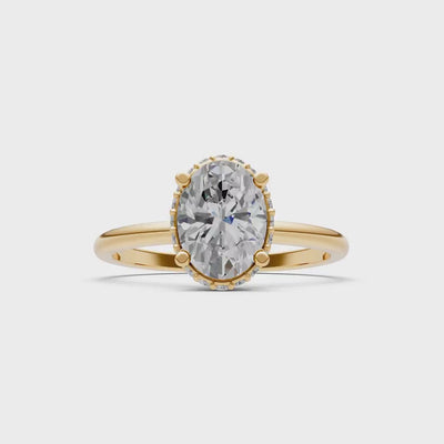 Oval Hidden Double Halo Engagement Gold Ring