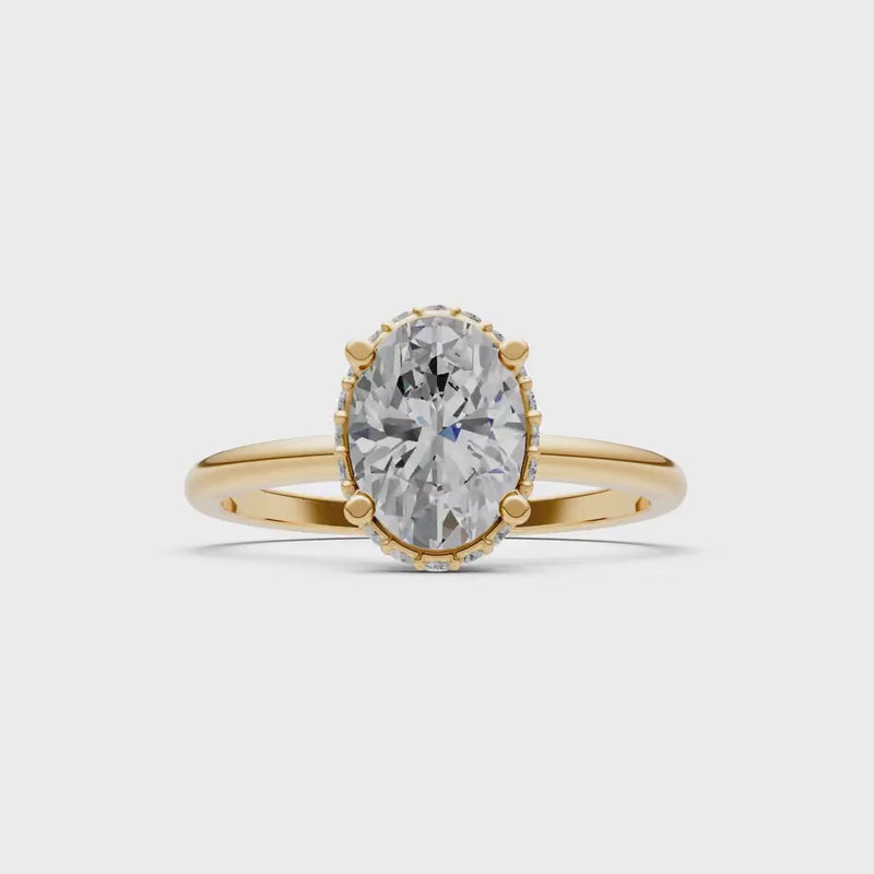 Oval Hidden Double Halo Engagement Gold Ring